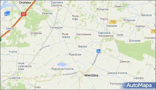 mapa Błędów gmina Wierzbica, Błędów gmina Wierzbica na mapie Targeo