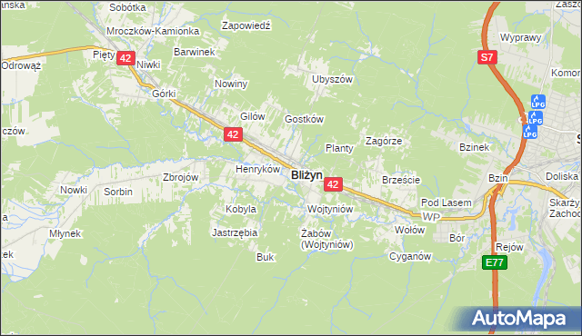 mapa Bliżyn, Bliżyn na mapie Targeo