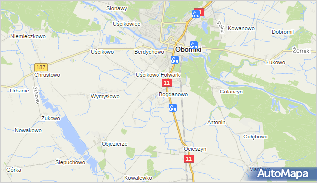 mapa Bogdanowo gmina Oborniki, Bogdanowo gmina Oborniki na mapie Targeo