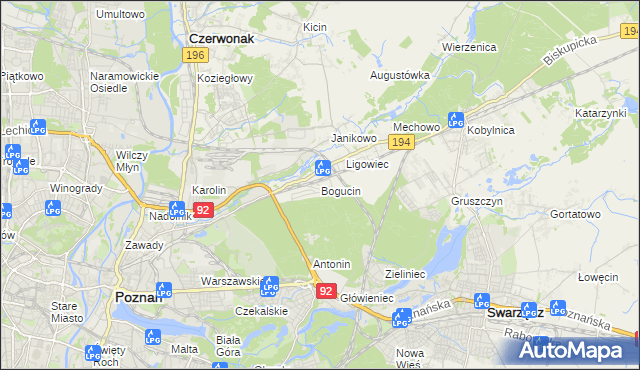 mapa Bogucin gmina Swarzędz, Bogucin gmina Swarzędz na mapie Targeo