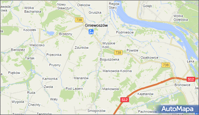 mapa Boguszówka gmina Gniewoszów, Boguszówka gmina Gniewoszów na mapie Targeo