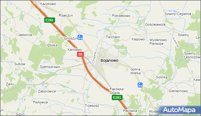 mapa Bojanowo powiat rawicki, Bojanowo powiat rawicki na mapie Targeo