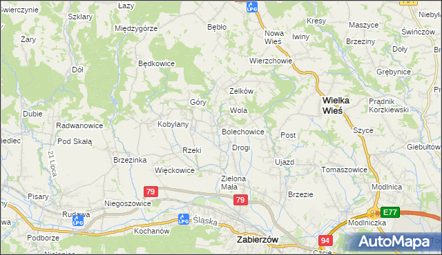 mapa Bolechowice gmina Zabierzów, Bolechowice gmina Zabierzów na mapie Targeo