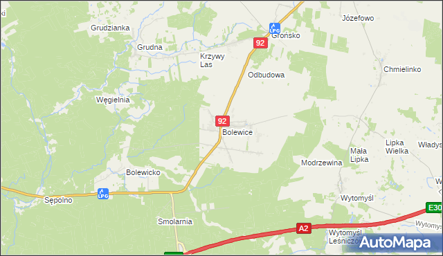 mapa Bolewice gmina Miedzichowo, Bolewice gmina Miedzichowo na mapie Targeo
