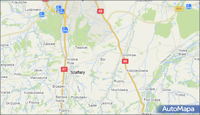 mapa Bór gmina Szaflary, Bór gmina Szaflary na mapie Targeo