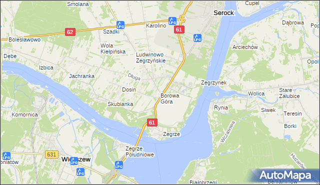 mapa Borowa Góra gmina Serock, Borowa Góra gmina Serock na mapie Targeo