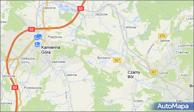 mapa Borówno gmina Czarny Bór, Borówno gmina Czarny Bór na mapie Targeo
