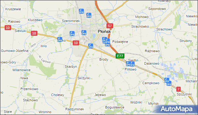 mapa Brody gmina Płońsk, Brody gmina Płońsk na mapie Targeo