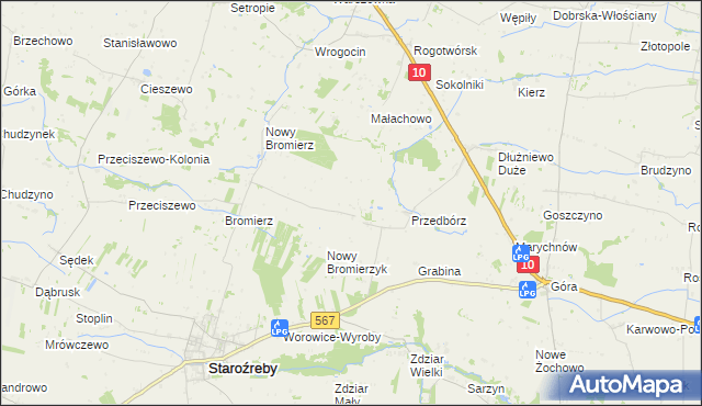 mapa Bromierzyk gmina Staroźreby, Bromierzyk gmina Staroźreby na mapie Targeo