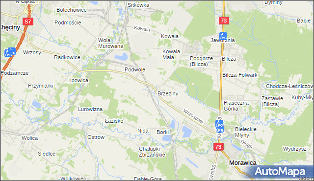 mapa Brzeziny gmina Morawica, Brzeziny gmina Morawica na mapie Targeo