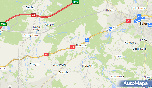 mapa Brzeźnik gmina Bolesławiec, Brzeźnik gmina Bolesławiec na mapie Targeo