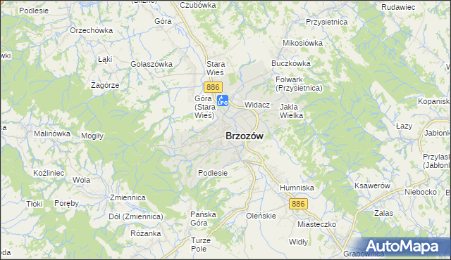 mapa Brzozów, Brzozów na mapie Targeo