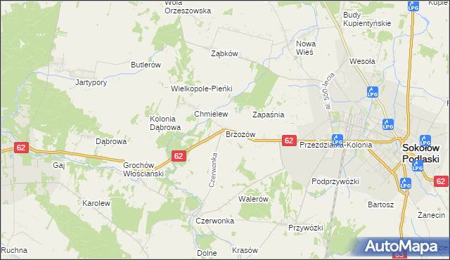 mapa Brzozów gmina Sokołów Podlaski, Brzozów gmina Sokołów Podlaski na mapie Targeo