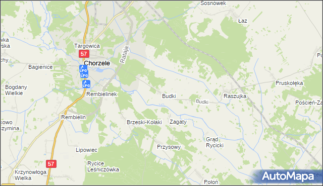 mapa Budki gmina Chorzele, Budki gmina Chorzele na mapie Targeo