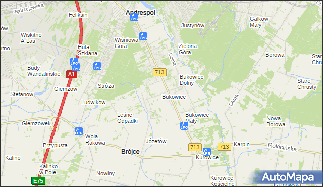 mapa Bukowiec gmina Brójce, Bukowiec gmina Brójce na mapie Targeo