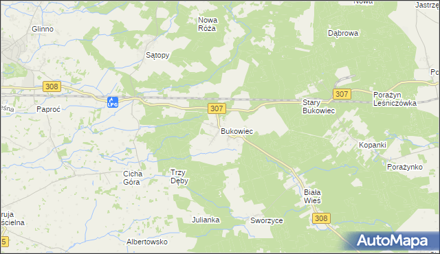 mapa Bukowiec gmina Nowy Tomyśl, Bukowiec gmina Nowy Tomyśl na mapie Targeo