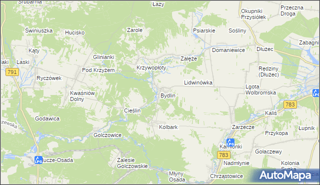 mapa Bydlin, Bydlin na mapie Targeo