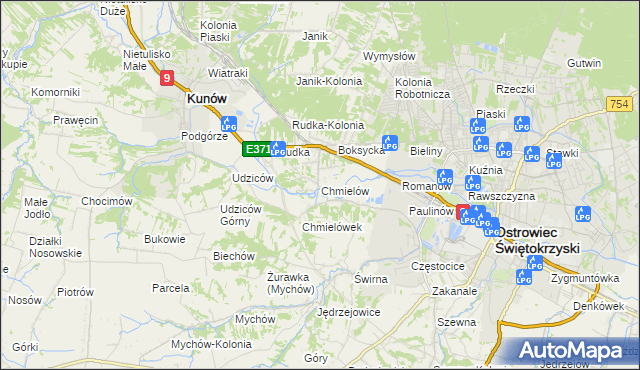 mapa Chmielów gmina Bodzechów, Chmielów gmina Bodzechów na mapie Targeo