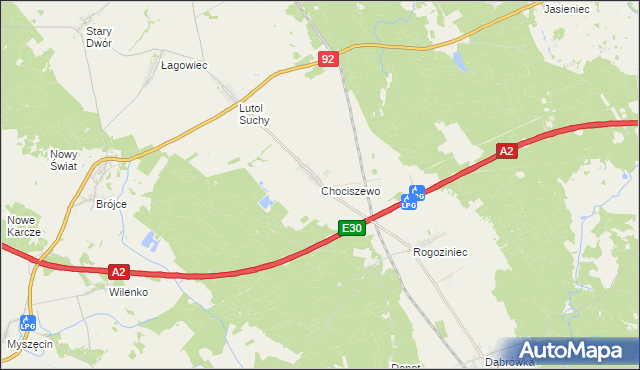 mapa Chociszewo gmina Trzciel, Chociszewo gmina Trzciel na mapie Targeo