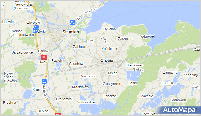 mapa Chybie, Chybie na mapie Targeo