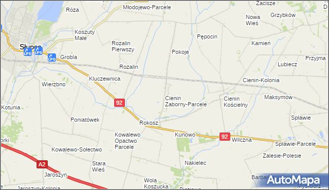 mapa Cienin Zaborny-Parcele, Cienin Zaborny-Parcele na mapie Targeo