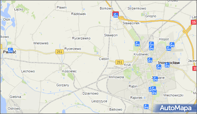 mapa Cieślin gmina Inowrocław, Cieślin gmina Inowrocław na mapie Targeo