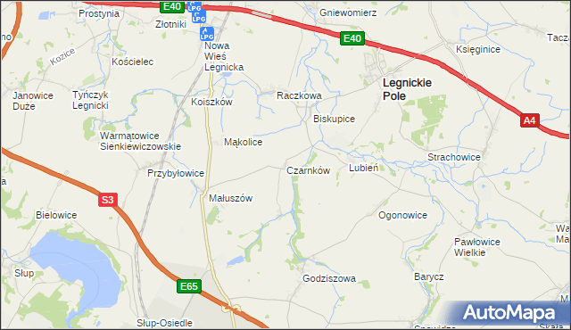 mapa Czarnków gmina Legnickie Pole, Czarnków gmina Legnickie Pole na mapie Targeo