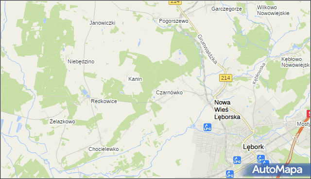 mapa Czarnówko gmina Nowa Wieś Lęborska, Czarnówko gmina Nowa Wieś Lęborska na mapie Targeo