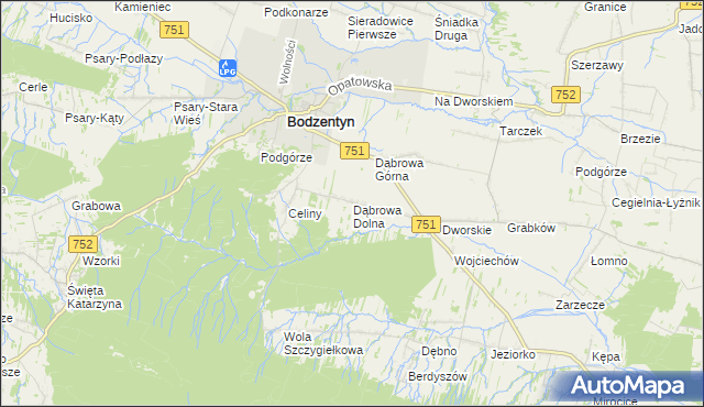 mapa Dąbrowa Dolna gmina Bodzentyn, Dąbrowa Dolna gmina Bodzentyn na mapie Targeo