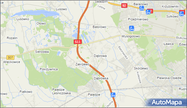 mapa Dąbrowa gmina Dopiewo, Dąbrowa gmina Dopiewo na mapie Targeo
