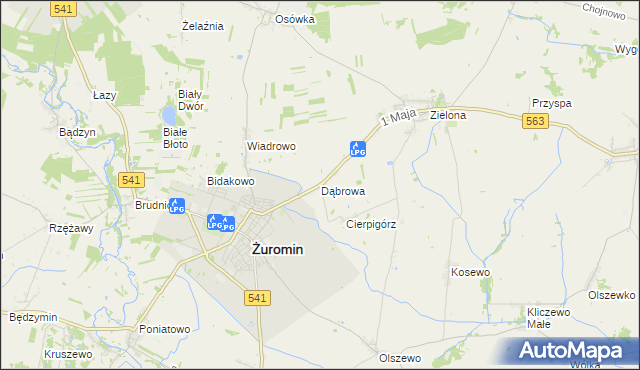 mapa Dąbrowa gmina Żuromin, Dąbrowa gmina Żuromin na mapie Targeo