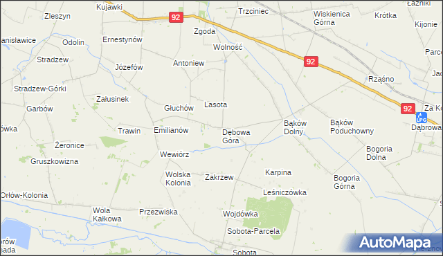 mapa Dębowa Góra gmina Bedlno, Dębowa Góra gmina Bedlno na mapie Targeo