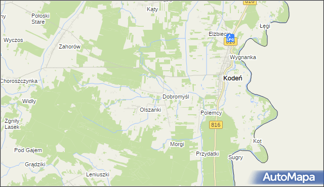 mapa Dobromyśl gmina Kodeń, Dobromyśl gmina Kodeń na mapie Targeo