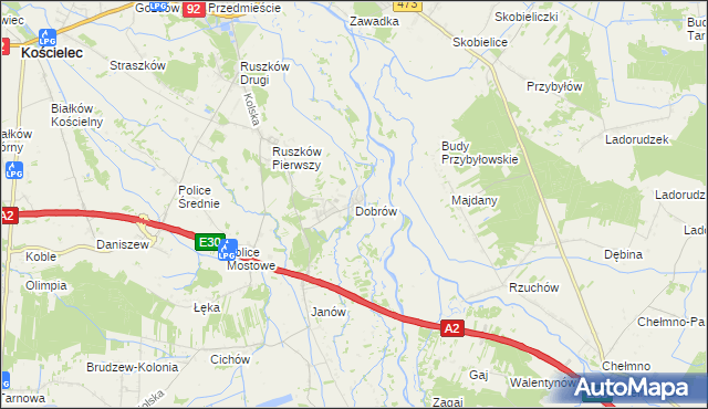 mapa Dobrów gmina Kościelec, Dobrów gmina Kościelec na mapie Targeo