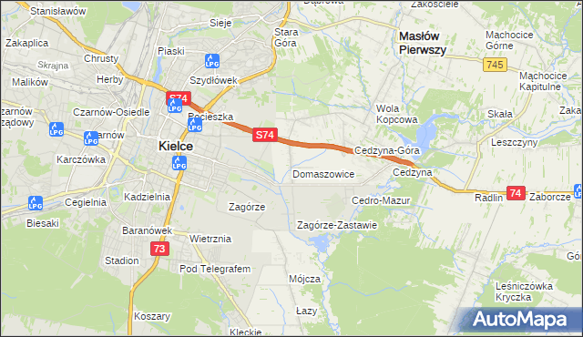 mapa Domaszowice gmina Masłów, Domaszowice gmina Masłów na mapie Targeo