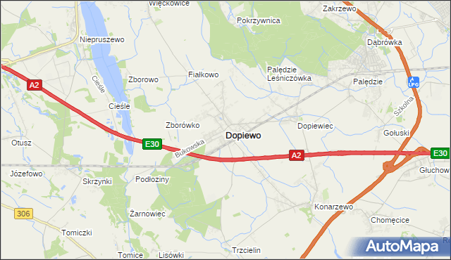 mapa Dopiewo, Dopiewo na mapie Targeo
