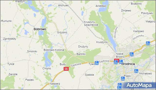 mapa Drużyny gmina Bobrowo, Drużyny gmina Bobrowo na mapie Targeo