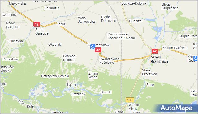 mapa Dworszowice Kościelne, Dworszowice Kościelne na mapie Targeo