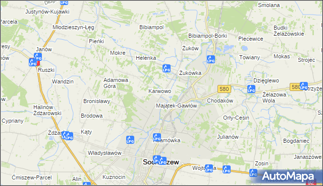 mapa Gawłów gmina Sochaczew, Gawłów gmina Sochaczew na mapie Targeo