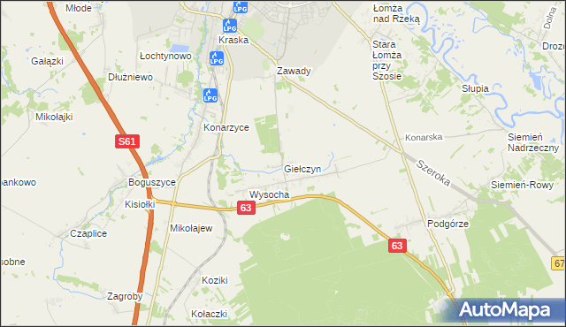 mapa Giełczyn gmina Łomża, Giełczyn gmina Łomża na mapie Targeo