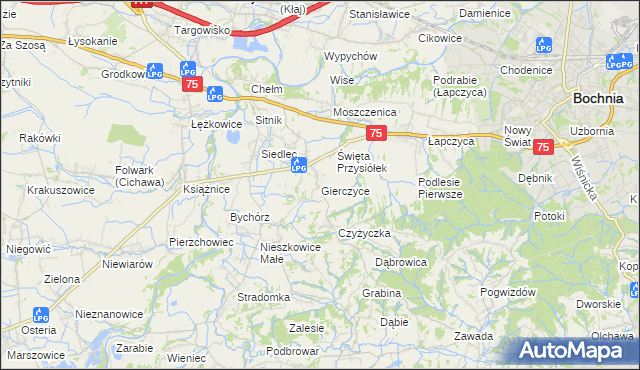 mapa Gierczyce gmina Bochnia, Gierczyce gmina Bochnia na mapie Targeo