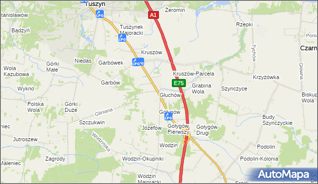 mapa Głuchów gmina Tuszyn, Głuchów gmina Tuszyn na mapie Targeo