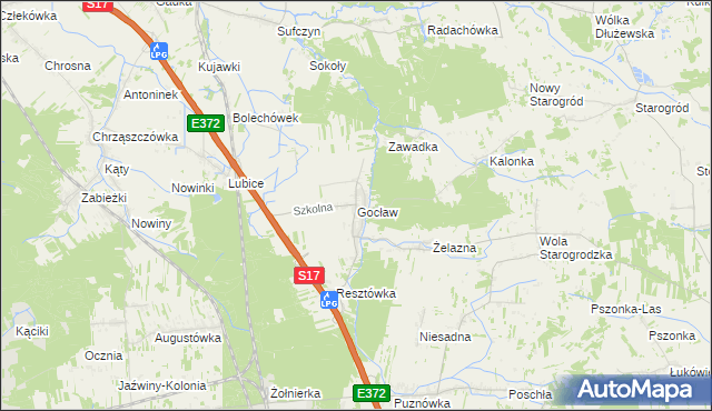 mapa Gocław gmina Pilawa, Gocław gmina Pilawa na mapie Targeo