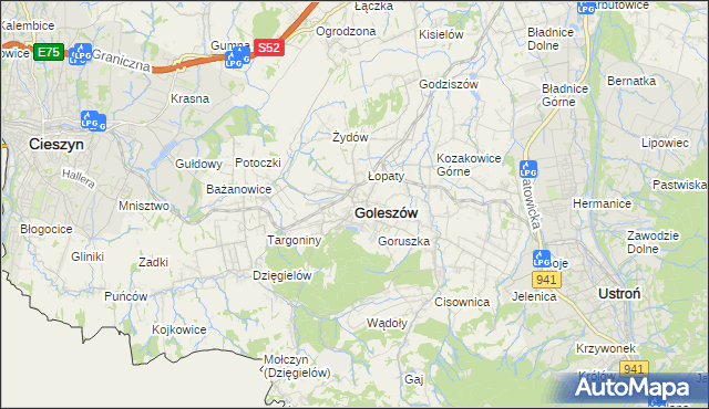 mapa Goleszów powiat cieszyński, Goleszów powiat cieszyński na mapie Targeo