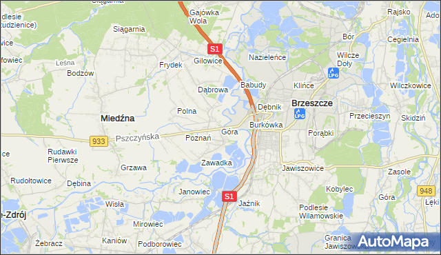 mapa Góra gmina Miedźna, Góra gmina Miedźna na mapie Targeo