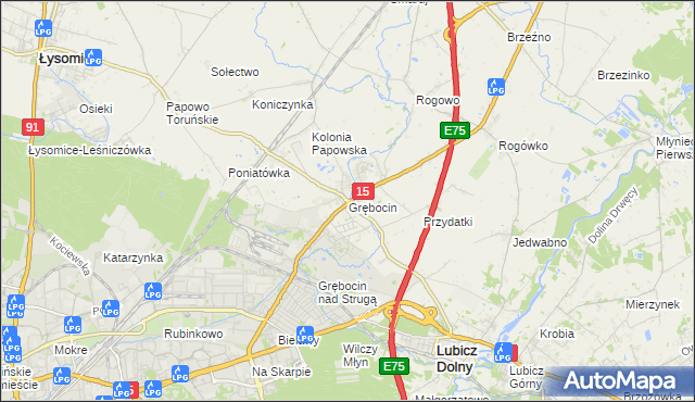 mapa Grębocin gmina Lubicz, Grębocin gmina Lubicz na mapie Targeo