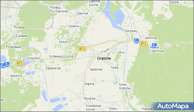 mapa Grębów powiat tarnobrzeski, Grębów powiat tarnobrzeski na mapie Targeo