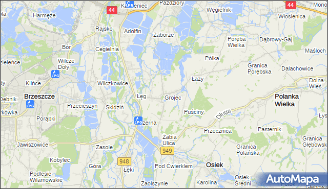 mapa Grojec gmina Oświęcim, Grojec gmina Oświęcim na mapie Targeo