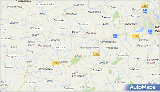 mapa Gunów-Wilków, Gunów-Wilków na mapie Targeo