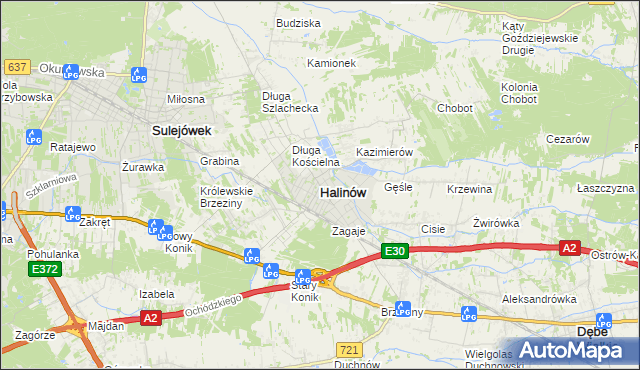 mapa Halinów powiat miński, Halinów powiat miński na mapie Targeo